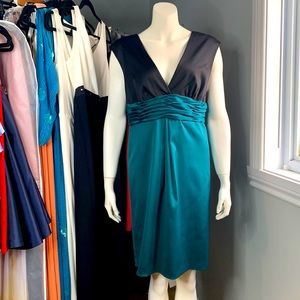 Max and Cleo Black Teal Satin Shimmer Dress Cocktail Party Sz 14 New
